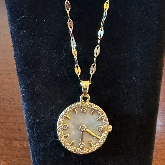 Glam Shell Dial Pendant Necklace with Cubic zirconia Accents, Gold Tone Chain - Picture 7 of 7